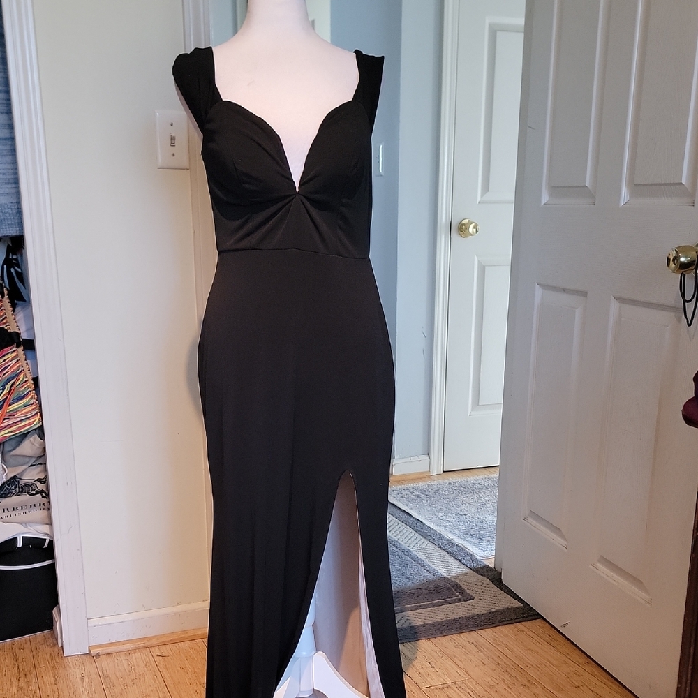 City Studio Black Evening Gown with Front Slit